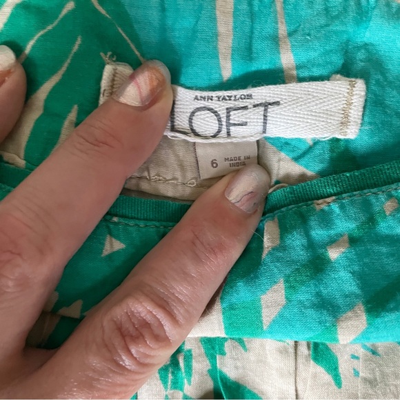 *DONATED* LOFT | A-Line Tropical Palm Print Skirt | Teal Green - Picture 5 of 7